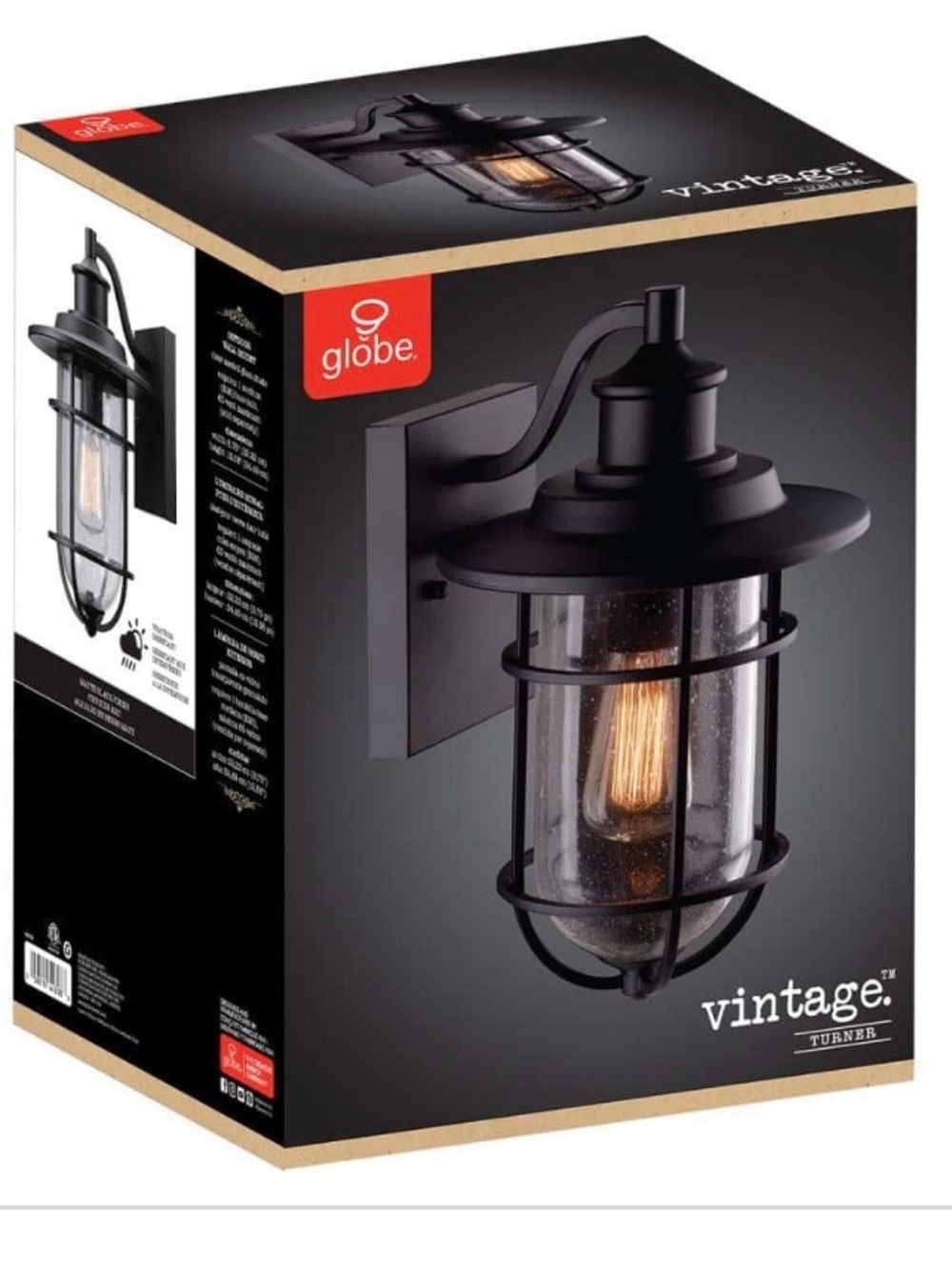 New Globe Matte Black Outdoor Wall Lantern with Clear Seeded Glass